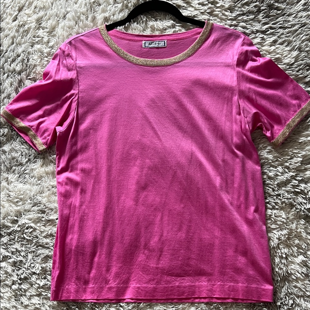 Yves Saint Laurent Fuchsia Tee with Metallic Trim